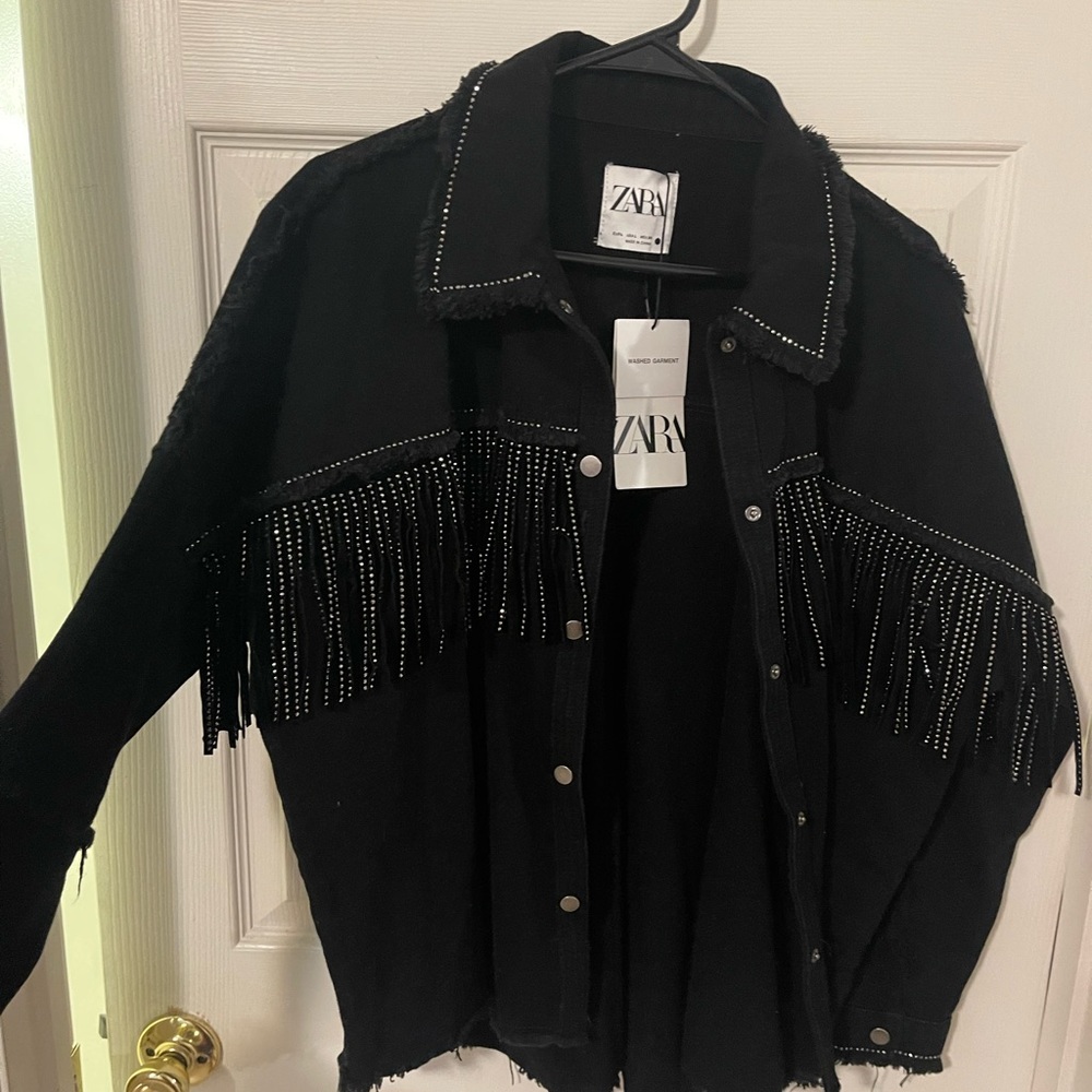 Zara Black Sequin Jean Jacket